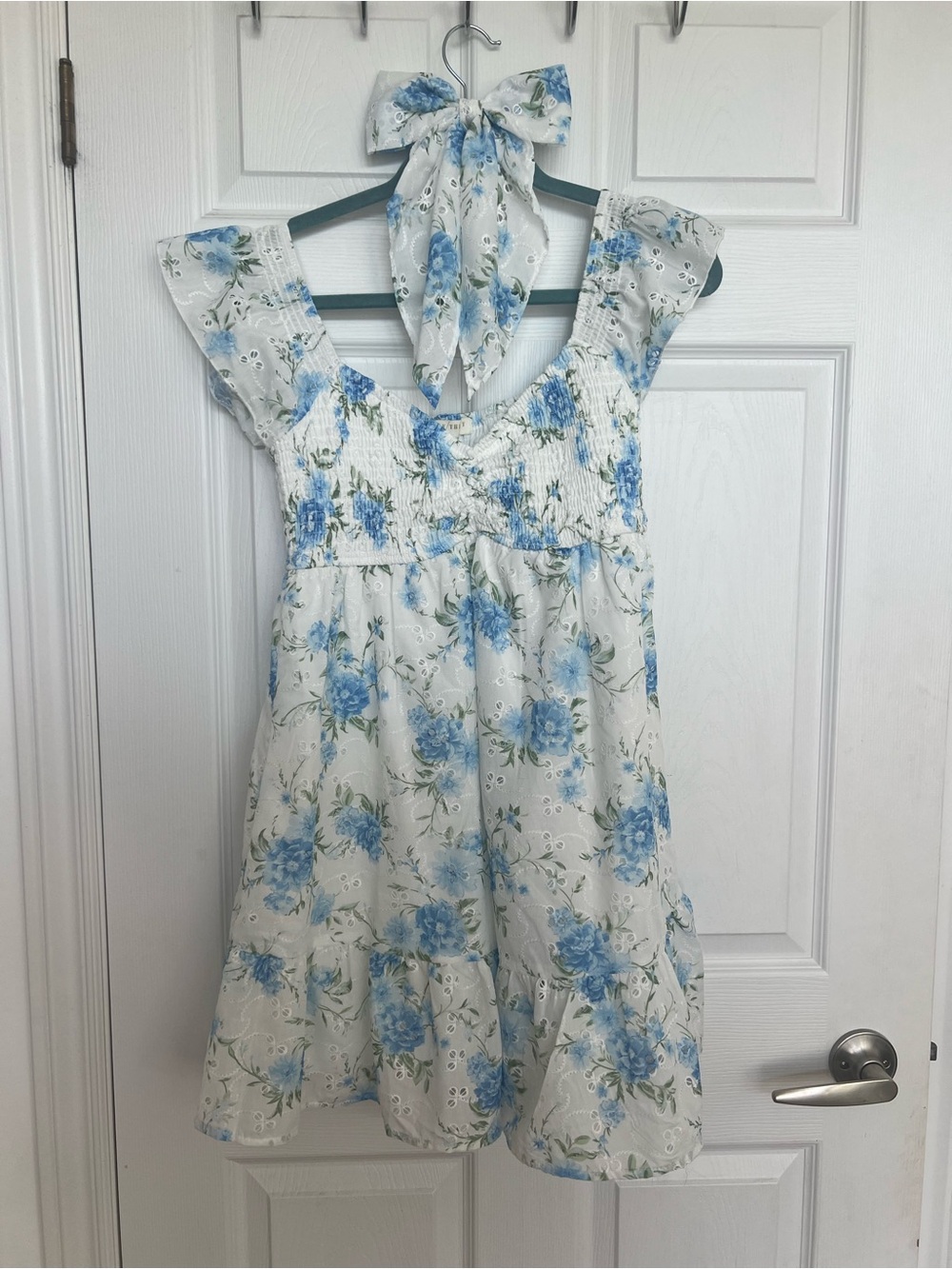 Blue Floral Eyelet Sundress with Bow